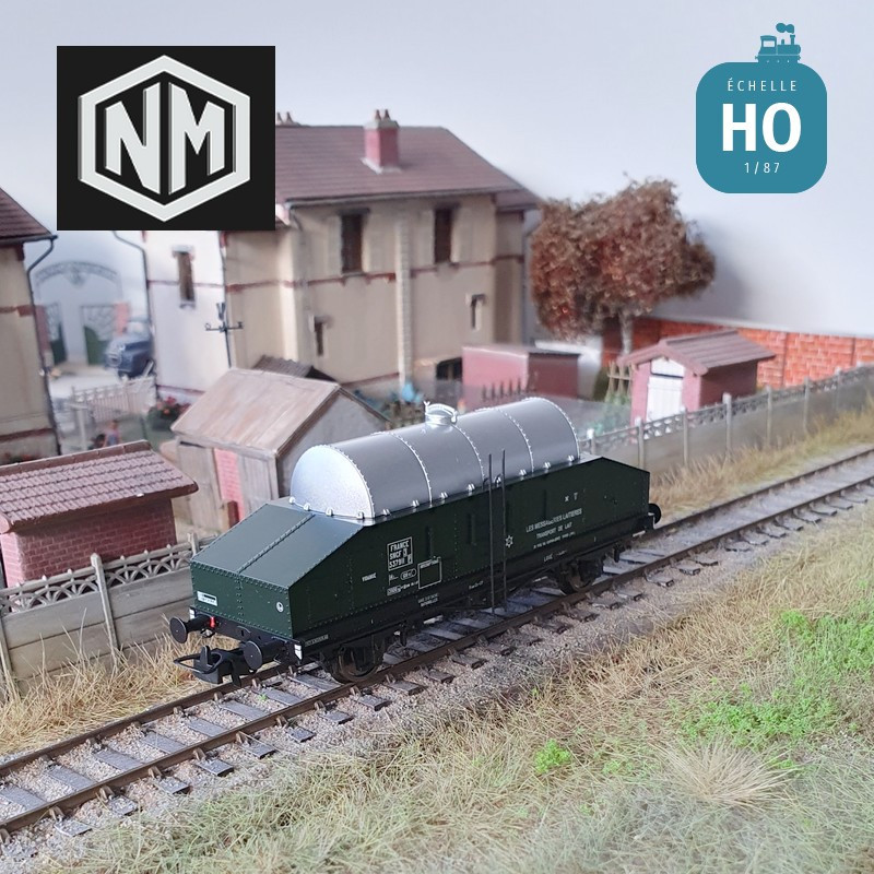 Wagon laitier châssis noir caisse verte citerne "inox" Société Laitière Maggi SNCF Ep IIIab HO Novateur Modèles 50002 - Maketis
