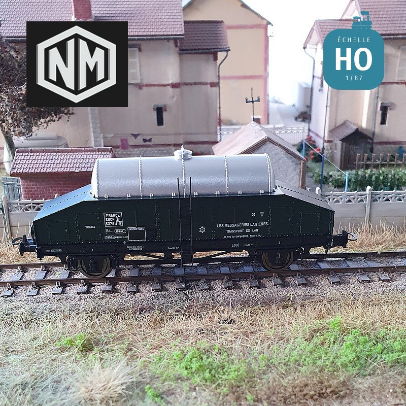 Wagon laitier châssis noir caisse verte citerne "inox" Société Laitière Maggi SNCF Ep IIIab HO Novateur Modèles 50002 - Maketis