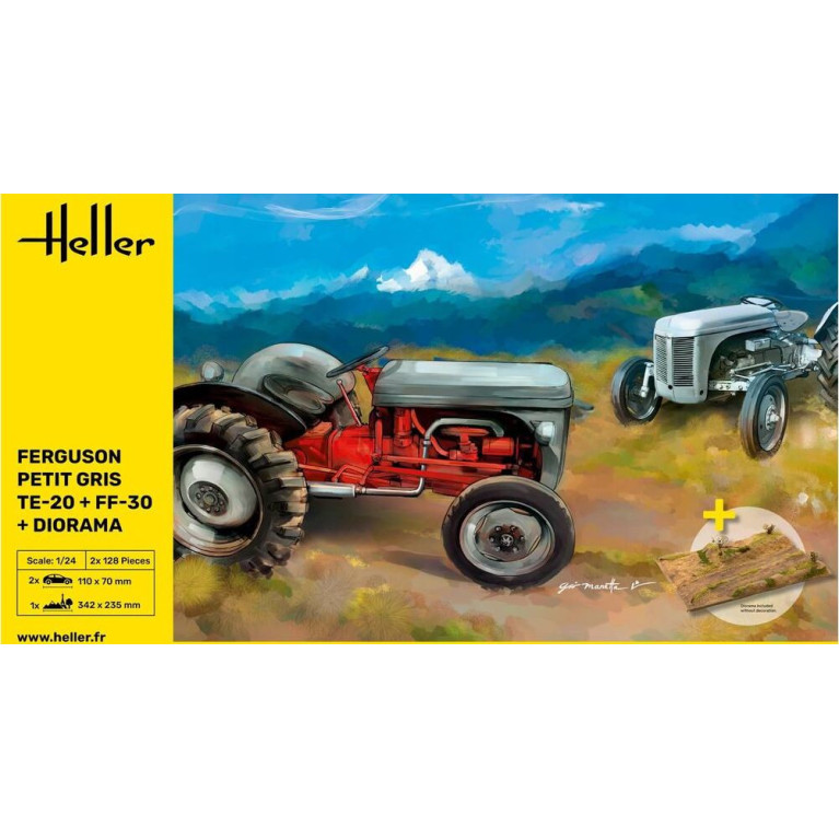 Set Tracteur Ferguson TE-20 + FF-30 "PETIT GRIS" et Diorama 1/24 Heller 50326-Maketis