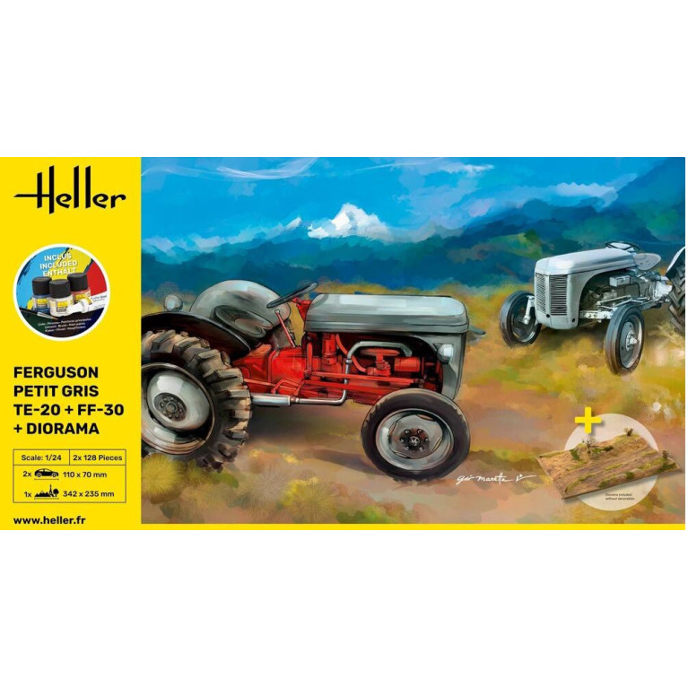 Starter KIT Tracteur FERGUSON TE-20 + FF-30 "PETIT GRIS" et Diorama 1/24 Heller 52326-Maketis