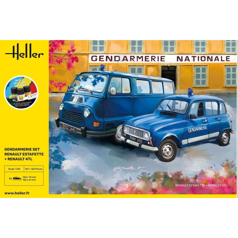 Starter KIT Set Utilitaire Renault Estafette et Renault 4TL "Gendarmerie" 1/24 Heller HE52325-Maketis