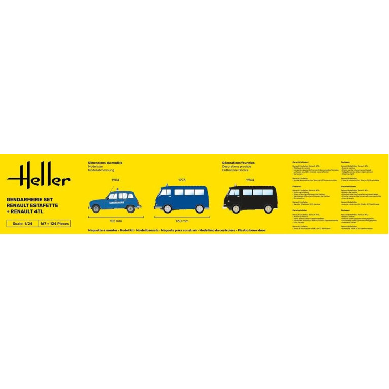 Starter KIT Set Utilitaire Renault Estafette et Renault 4TL "Gendarmerie" 1/24 Heller HE52325-Maketis