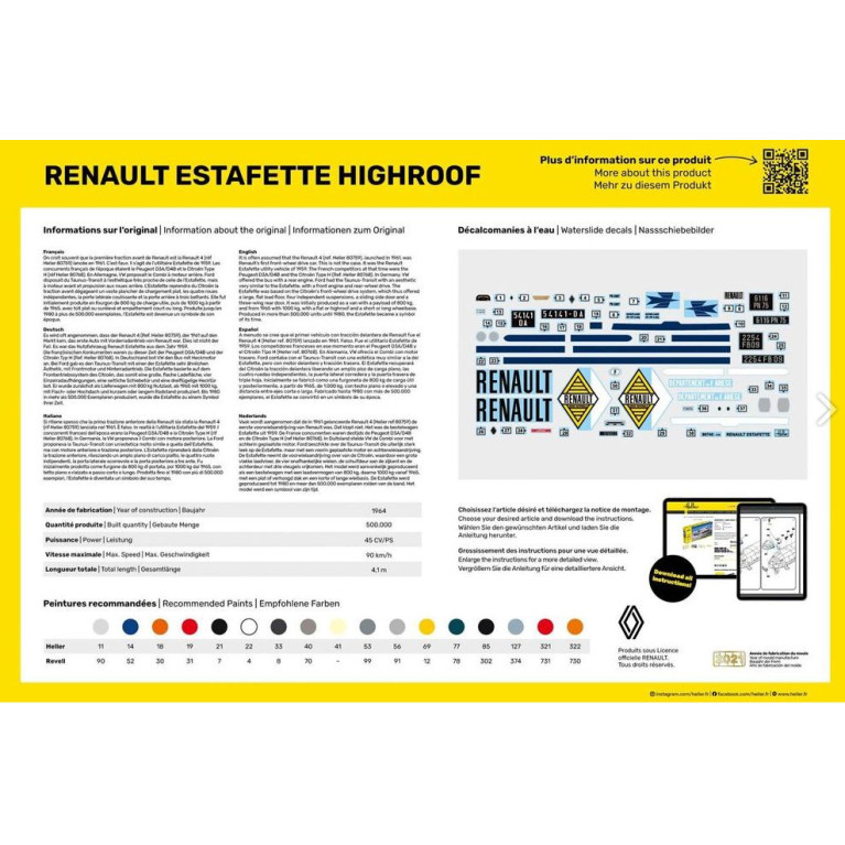 Utilitaire Renault Estafette Highroof 1/24 Heller 80740-Maketis