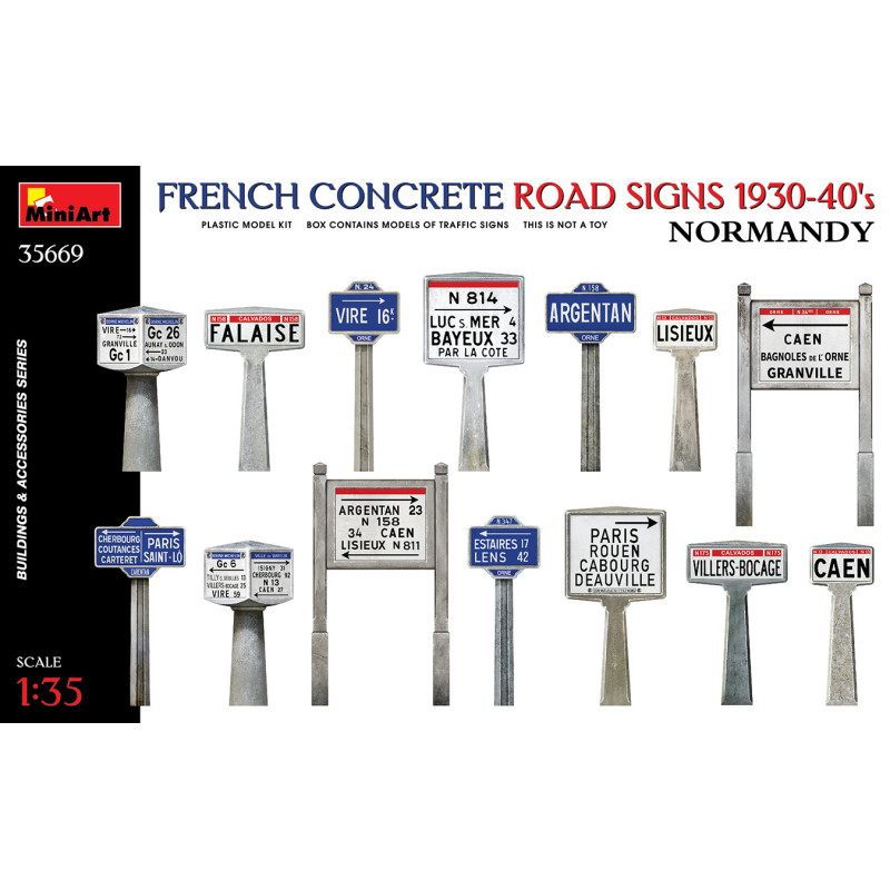 Panneaux routiers français en béton 1930-40. Région Normandie WWII 1/35 MiniArt 35669-Maketis