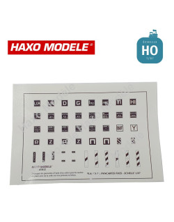 Planche panneaux fixes divers (heurtoir, S, Arrêt, mirliton, etc) HO Haxo Modèle HM45032 - Maketis