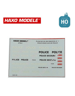Planche déco véhicules de Police n°1 anciennes HO Haxo Modèle HM47052