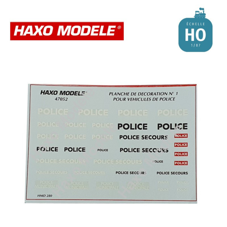 Planche déco véhicules de Police n°1 anciennes HO Haxo Modèle HM47052  - Maketis