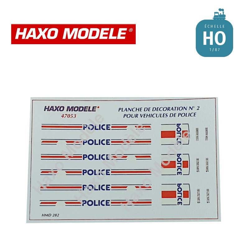 Planche décos véhicules de Police n°2 modernes HO Haxo Modèle HM47053 - Maketis