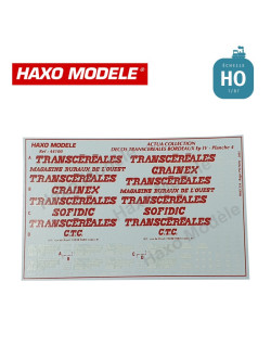 Planche marquage n°4 céréaliers à bogie "Transcéréales" Bordeau HO Haxo Modèle HM44100  - Maketis