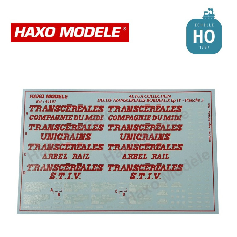 Planche marquage n°5 céréaliers à bogie "Transcéréales" Bordeau HO Haxo Modèle HM44101  - Maketis