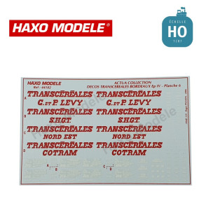 Planche marquage n°6 céréaliers à bogie "Transcéréales" Bordeau HO Haxo Modèle HM44102  - Maketis