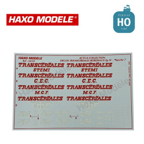 Planche marquage n°7 céréaliers à bogie "Transcéréales" Bordeau HO Haxo Modèle HM44103  - Maketis