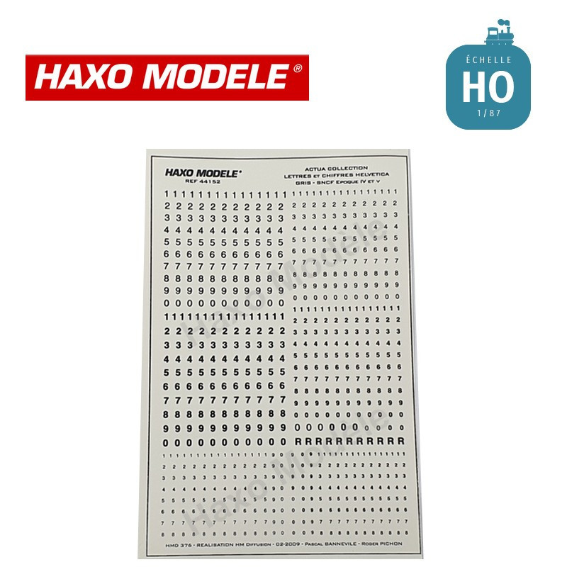 Planche marquages Helvetica 3 tailles Ep IV et V gris HO Haxo Modèle HM44152  - Maketis