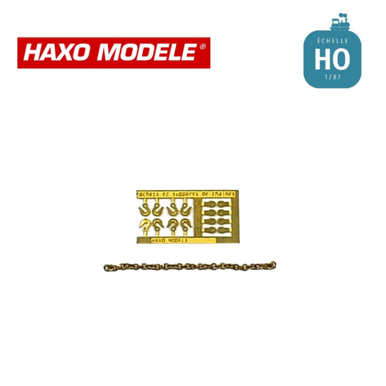 Supports chaine sûreté avec chaine et crochets wagons réseaux HO Haxo Modèle HM84011  - Maketis