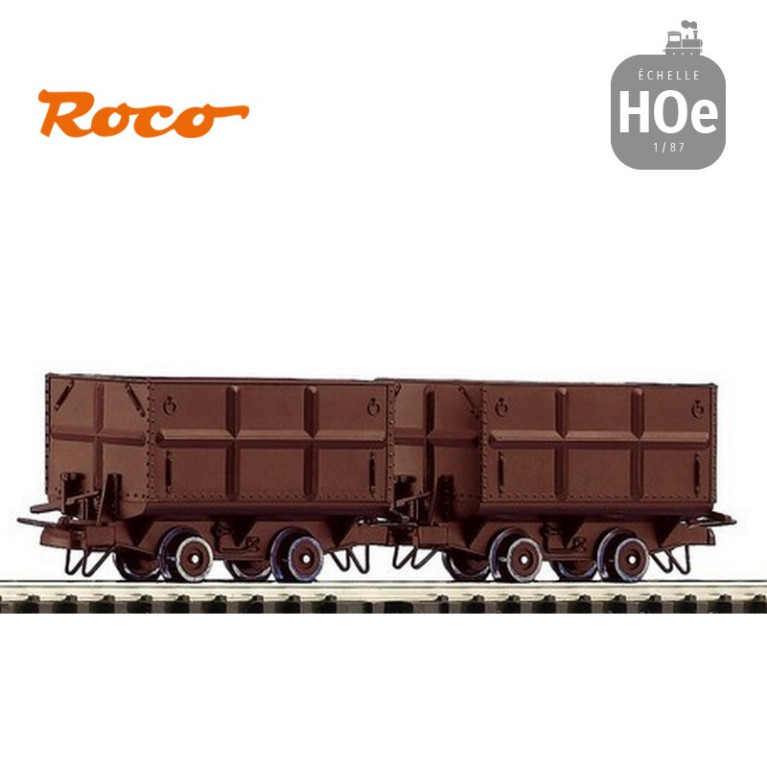 Set 2 wagons tombereau pour voie étroite HOe Roco 34499