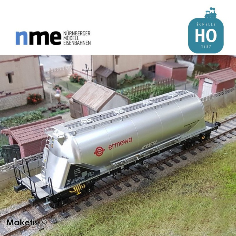 Wagon silo pulvérulents Uacns "Ermewa" argent Ep VI HO NME 503810-Maketis Wagon silo pulvérulents Uacns "Ermewa" argent Ep VI HO NME 503810-Maketis