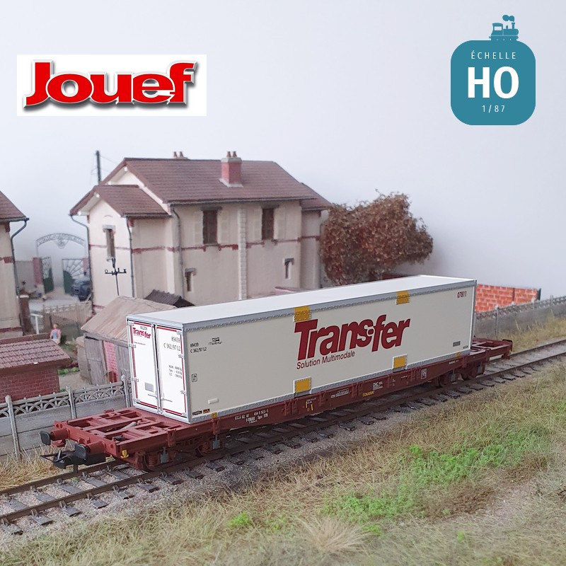 Wagon multimodal S70 Touax avec caisse mobile "Trans-fer" SNCF Ep V HO Jouef HJ6244 - Maketis
