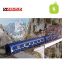 Coffret 2 wagons-lits T2 livrée bleue avec logo "nouille" SNCF Ep IV-V N Arnold HN4405 - Maketis