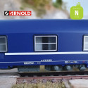 Coffret 2 wagons-lits T2 livrée bleue avec logo "nouille" SNCF Ep IV-V N Arnold HN4405 - Maketis