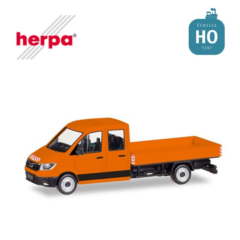 Camionette Man TGE double CAB orange avec benne, HO, Herpa 93453-Maketis