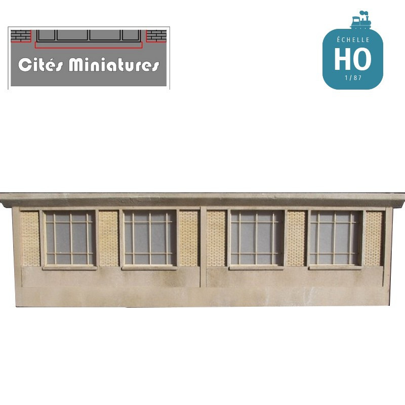 Façade Atelier SNCF - 4 grandes fenêtres carrées HO Cités Miniatures CMBF-001F