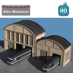 Atelier-Remise béton 2 voies faible profondeur HO Cités Miniatures BF-005-2-F - Maketis
