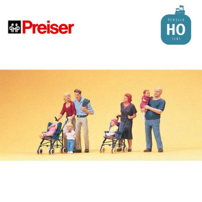 Parents, enfants et poussettes HO Preiser 10494 - Maketis