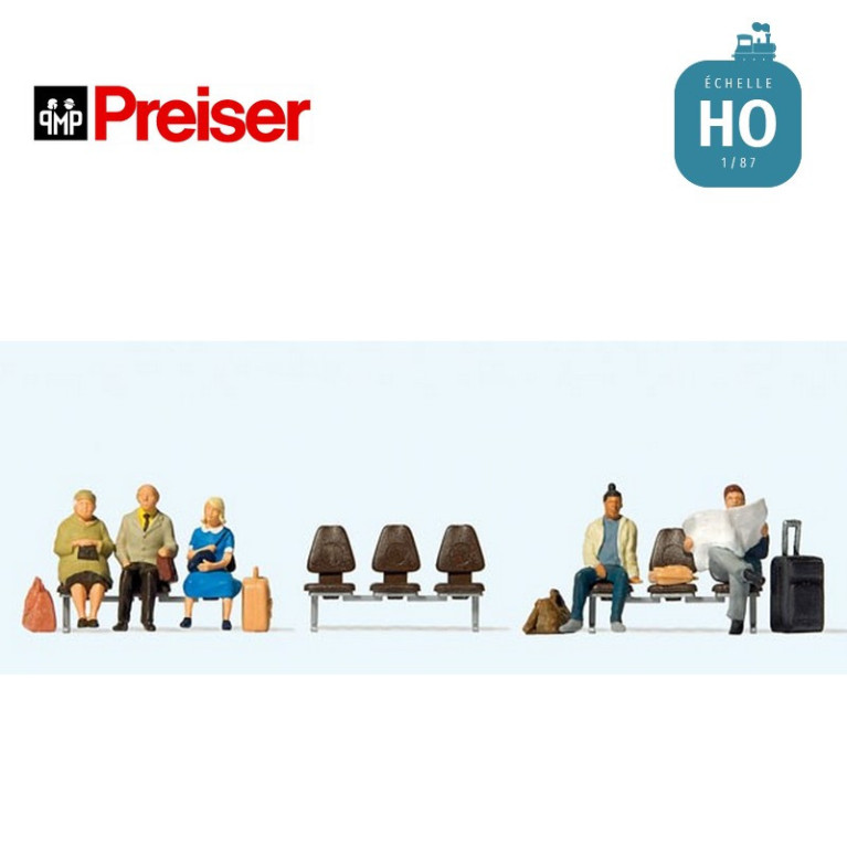 5 voyageurs et 3 rangs de sièges HO Preiser 10660 - Maketis