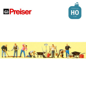 Ouvriers pose goudron route HO Preiser 10546 - Maketis