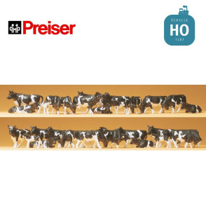 Vaches noires et blanches 30 pièces HO Preiser 14408 - Maketis