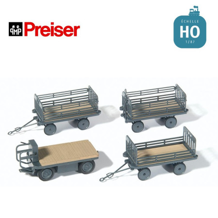 Tracteur électrique et 3 remorques HO Preiser 17126 - Maketis
