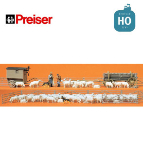 Elevage de moutons 80 figurines et accessoires HO Preiser 13003 - Maketis