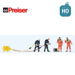 Pompiers et médecins accident de voiture HO Preiser 10625 - Maketis