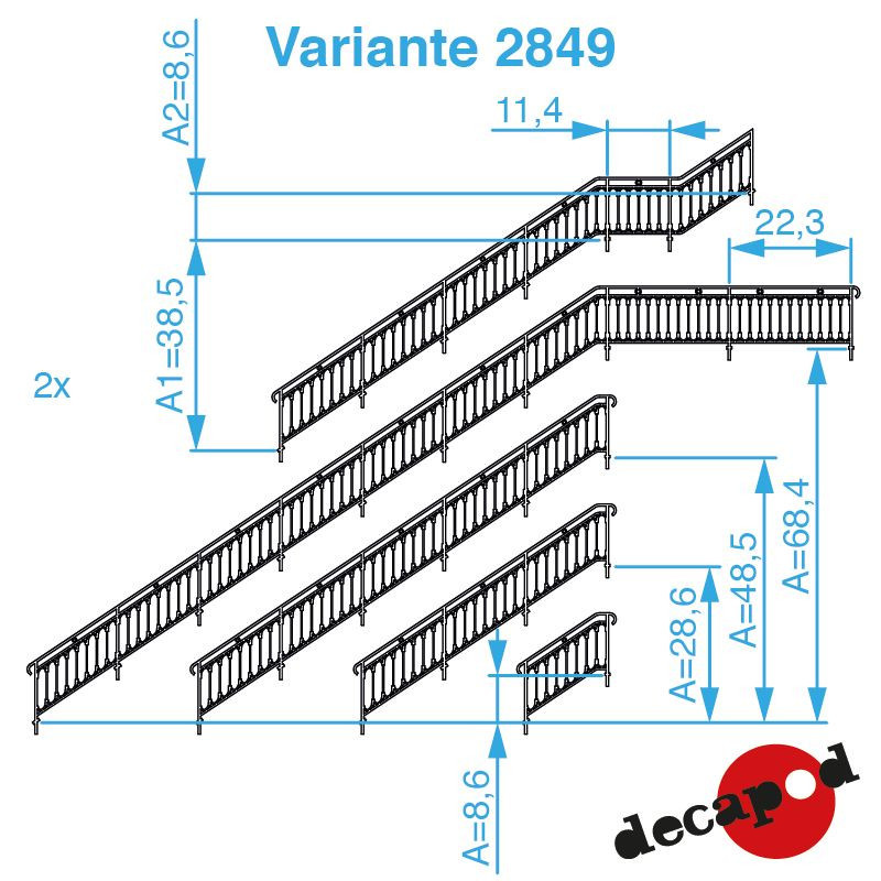 Railings model Batignolles for stairs H0 Decapod 2849 - Maketis