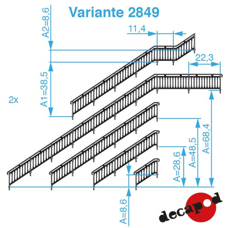 Rambardes modèle Batignolles pour escalier HO Decapod 2849 - Maketis