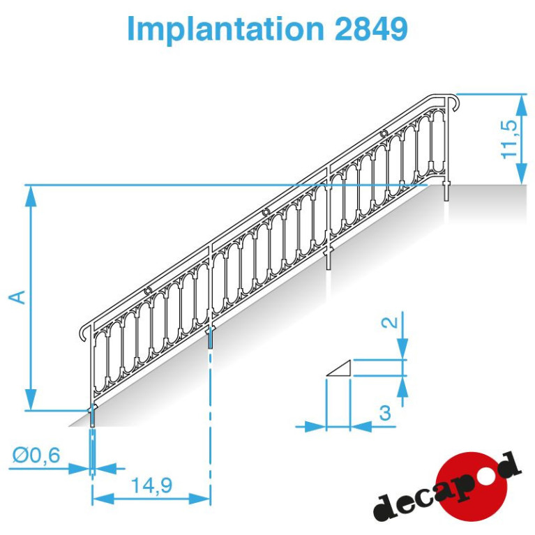 Geländer Modell Batignolles für Treppen H0 Decapod 2849 - Maketis