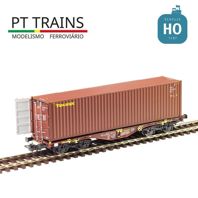 Wagon multimodal Sgmmnss 40' TOUAX n°009-1 + container 40' HC Ep VI HO PT TRAINS PT100200 - Maketis