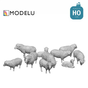 Troupeau de moutons 10 pcs HO Modelu 31200-087 - Maketis