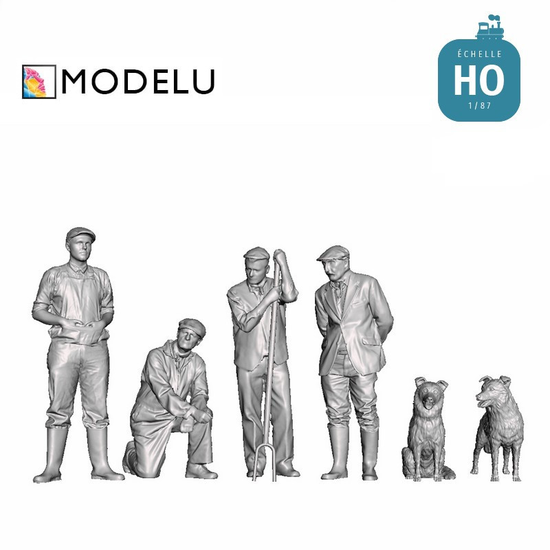 Ouvriers agricoles avec 2 chiens HO Modelu 9037-087 - Maketis