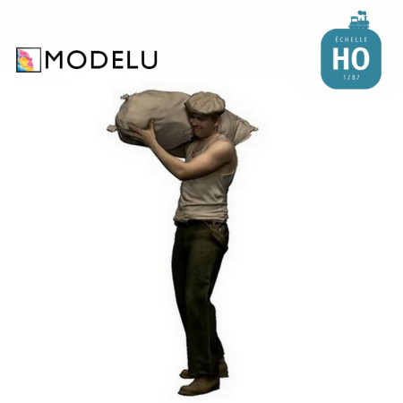 Ouvrier en débardeur portant un sac HO Modelu 14203-087 Ouvrier en débardeur portant un sac HO Modelu 14203-087