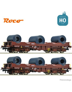 Set 2 Wagons porte-coils type Shimmns SNCB Ep V-VI HO ROCO 76338 - Maketis