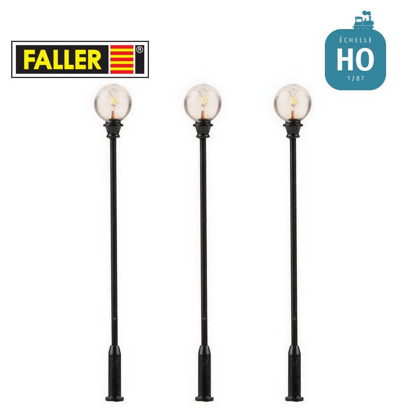 Réverbères de parc LED Blanc chaud (3 pcs) HO Faller 180113 - Maketis