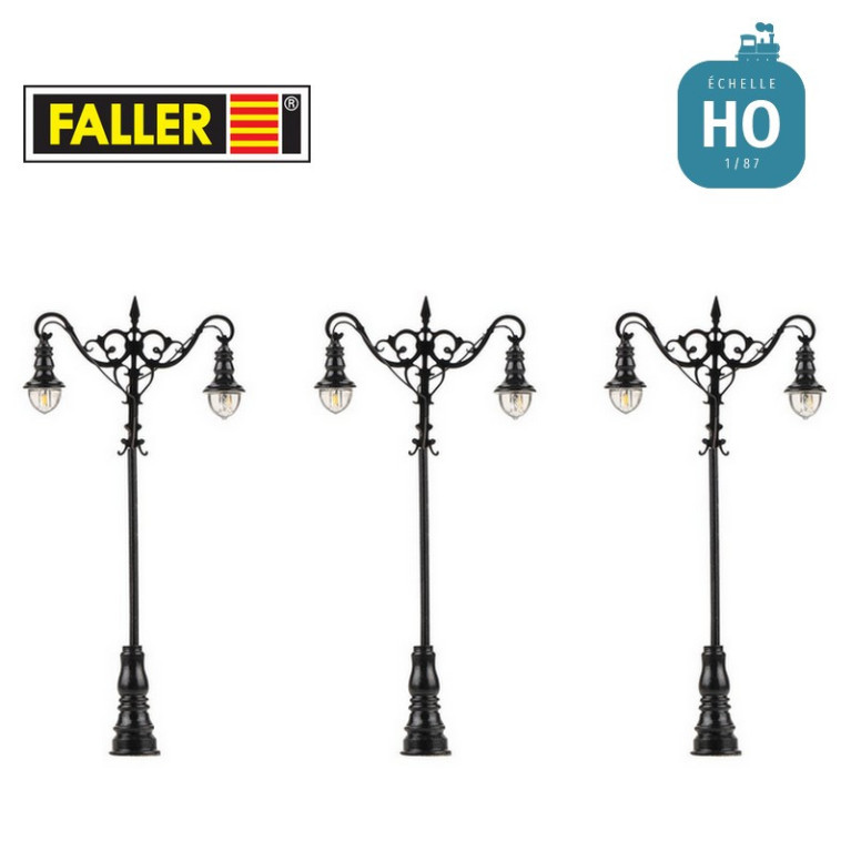 Réverbères LED Lampes boules suspendues Blanc chaud (3 pcs) HO Faller 180114 - Maketis