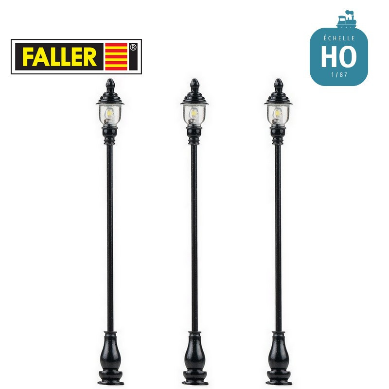 Réverbères de parc LED Blanc chaud (3 pcs) HO Faller 180116 - Maketis