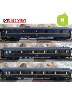 Coffret 3 voitures "Train bleu" 1 fourgon et 2 wagons-lits Lx CIWL Ep III N Arnold HN4401
