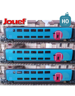 Coffret 3 Voitures TGV Duplex Ouigo 2e classe EP VI HO Jouef HJ3010 - Maketis