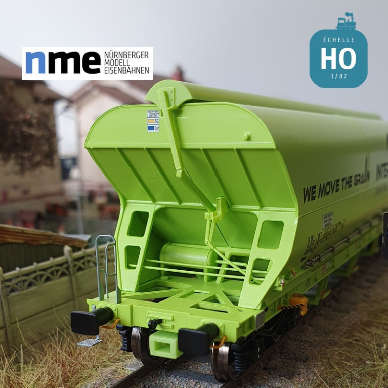 Wagon céréalier Tagnpps 101m³ INTERFRACHT vert fluo Ep VI HO NME 515604 - Maketis