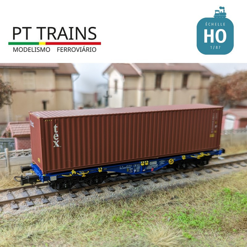 Wagon multimodal Sgmmnss 40' MODALIS n°053-0 + TEX 40' HC TEMU Ep VI HO PT TRAINS PT100260 - Maketis