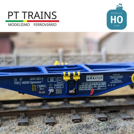 Wagon multimodal Sgmmnss 40' MODALIS n°053-0 + TEX 40' HC TEMU Ep VI HO PT TRAINS PT100260 - Maketis