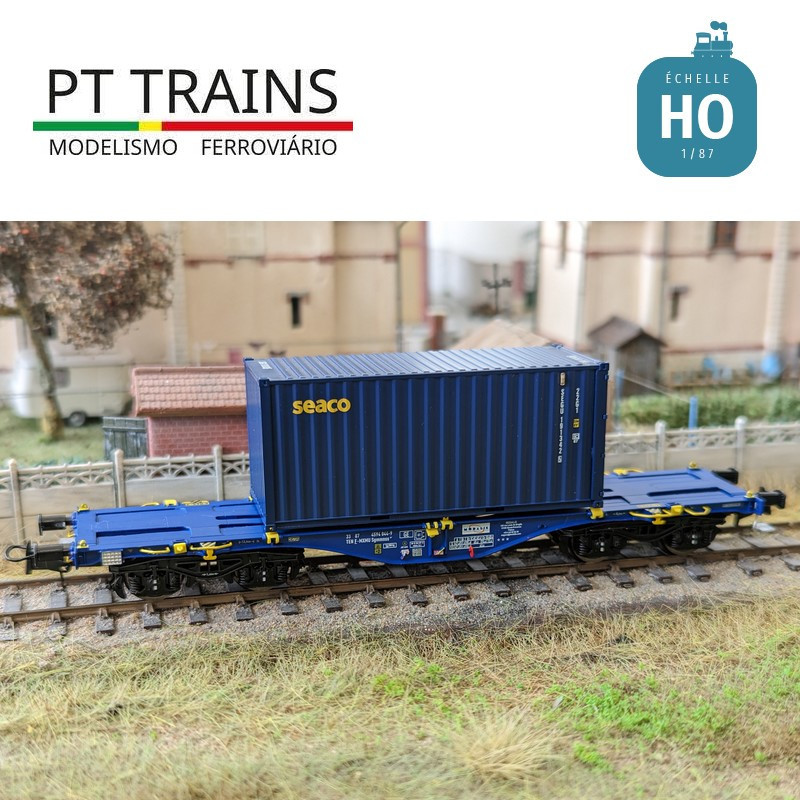 Wagon multimodal Sgmmnss 40' MODALIS n°044-9 + SEACO 20' DV SEGU Ep VI HO PT TRAINS PT100261 - Maketis